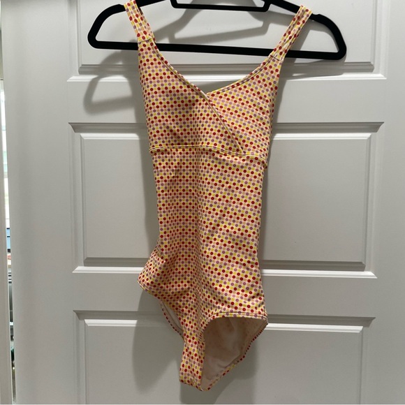 Lands' End Kids Yellow Red Orange Purple One Piece Swim Suit Bathing Suit - Picture 1 of 6